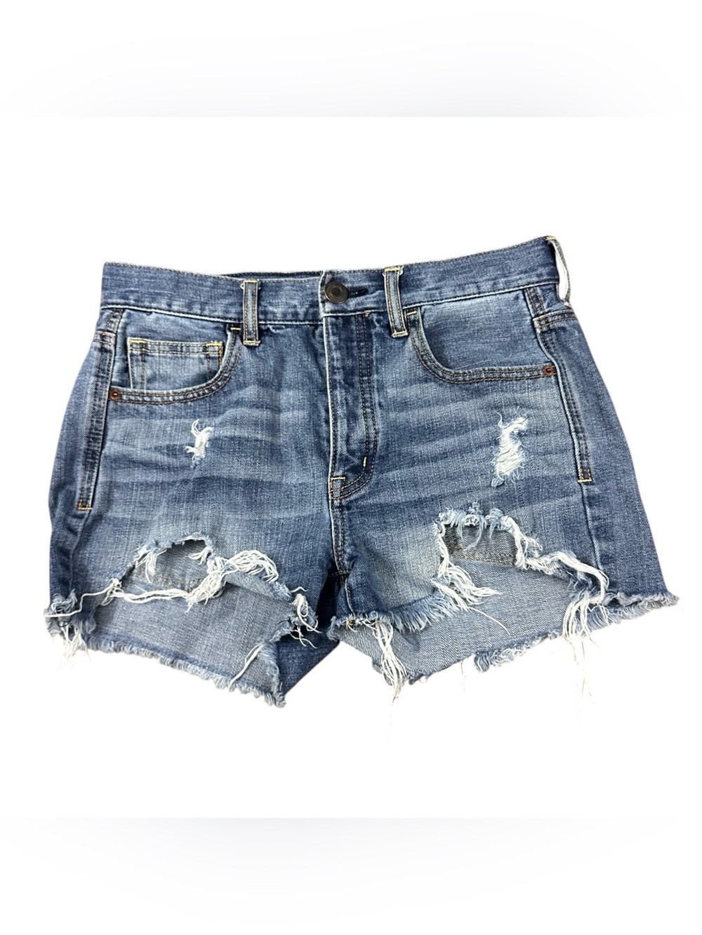 American Eagle Women’s Size 2 Distressed Denim Cutoff Shorts High Rise Raw Hem